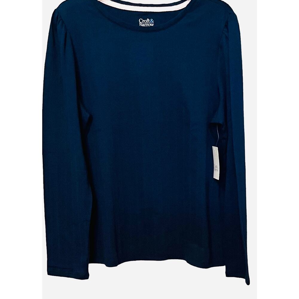 CROFT & BARROW LONG SLEEVE ROUND NECK TOP, WOMENS, XL, NAVY BLUE, CASUAL, NWT
